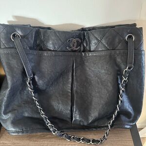 CHANEL Dark Gray Quilted Shoulder Bag